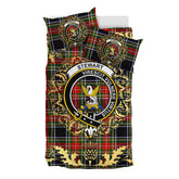 Stewart Black 01 Tartan Crest Bedding Set - Golden Thistle Style