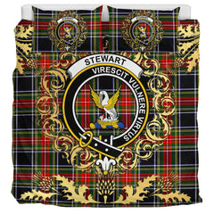 Stewart Black 01 Tartan Crest Bedding Set - Golden Thistle Style