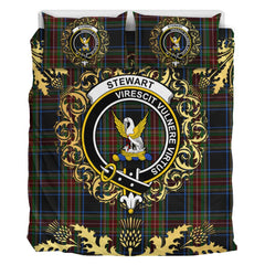 Stewart Black 02 Tartan Crest Bedding Set - Golden Thistle Style