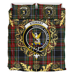 Stewart Black 03 Tartan Crest Bedding Set - Golden Thistle Style
