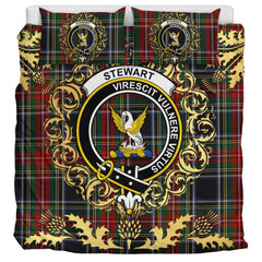Stewart Black 03 Tartan Crest Bedding Set - Golden Thistle Style