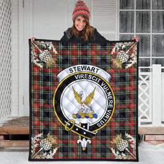 Stewart Black Tartan Crest Premium Quilt - Gold Thistle Style
