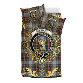 Stewart Dress Tartan Crest Bedding Set - Golden Thistle Style