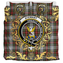 Stewart Dress Tartan Crest Bedding Set - Golden Thistle Style