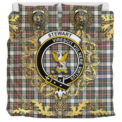 Stewart Dress Ancient Tartan Crest Bedding Set - Golden Thistle Style