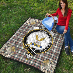 Stewart Dress Ancient Tartan Crest Premium Quilt - Gold Thistle Style