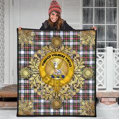 Stewart Dress Modern Tartan Crest Premium Quilt - Gold Thistle Style