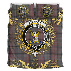 Stewart Grey Tartan Crest Bedding Set - Golden Thistle Style