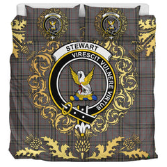 Stewart Grey Tartan Crest Bedding Set - Golden Thistle Style