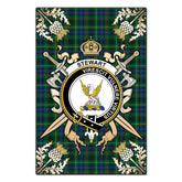 Stewart Hunting Modern Tartan Crest Black Garden Flag - Gold Thistle Style