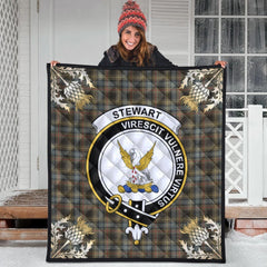 Stewart Hunting Weathered Tartan Crest Premium Quilt - Gold Thistle Style