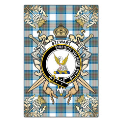 Stewart Muted Blue Tartan Crest Black Garden Flag - Gold Thistle Style