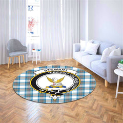 Stewart Muted Blue Tartan Crest Round Rug