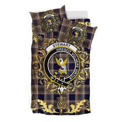 Stewart Navy Tartan Crest Bedding Set - Golden Thistle Style