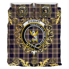 Stewart Navy Tartan Crest Bedding Set - Golden Thistle Style