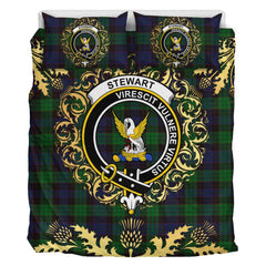Stewart Old Tartan Crest Bedding Set - Golden Thistle Style