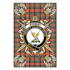 Stewart Royal Ancient Tartan Crest Black Garden Flag - Gold Thistle Style