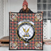 Stewart Royal Ancient Tartan Crest Premium Quilt - Gold Thistle Style