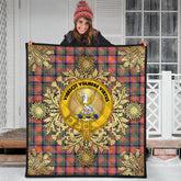 Stewart Royal Ancient Tartan Crest Premium Quilt - Gold Thistle Style