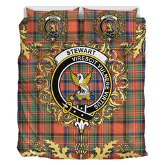 Stewart Royal Ancient Tartan Crest Bedding Set - Golden Thistle Style