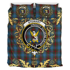 Stewart Royal Blue Tartan Crest Bedding Set - Golden Thistle Style