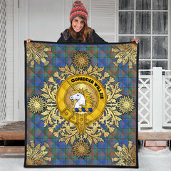 Stewart of Appin Hunting Ancient Tartan Crest Premium Quilt - Gold Thistle Style