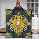 Stewart of Appin Hunting Modern Tartan Crest Premium Quilt - Gold Thistle Style