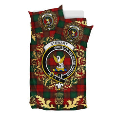 Stewart of Atholl Tartan Crest Bedding Set - Golden Thistle Style
