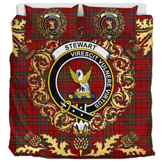 Stewart of Galloway 01 Tartan Crest Bedding Set - Golden Thistle Style