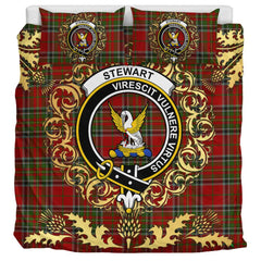 Stewart of Galloway 02 Tartan Crest Bedding Set - Golden Thistle Style