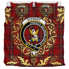 Stewart of Rothesay 01 Tartan Crest Bedding Set - Golden Thistle Style