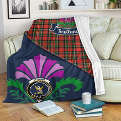 Stewart (High Stewards) Tartan Crest Premium Blanket - Thistle Style