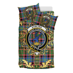 Stirling Bannockburn Tartan Crest Bedding Set - Golden Thistle Style