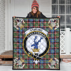 Stirling Bannockburn Tartan Crest Premium Quilt - Gold Thistle Style