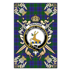 Strachan Tartan Crest Black Garden Flag - Gold Thistle Style