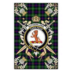 Sutherland Modern Tartan Crest Black Garden Flag - Gold Thistle Style