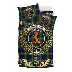 Sutherland Modern Tartan Crest Bedding Set - Golden Thistle Style