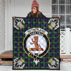 Sutherland Modern Tartan Crest Premium Quilt - Gold Thistle Style