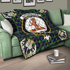 Sutherland Modern Tartan Crest Premium Quilt - Gold Thistle Style