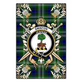 Swinton Tartan Crest Black Garden Flag - Gold Thistle Style