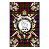 Tennant Tartan Crest Black Garden Flag - Gold Thistle Style