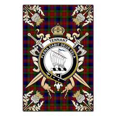 Tennant Tartan Crest Black Garden Flag - Gold Thistle Style