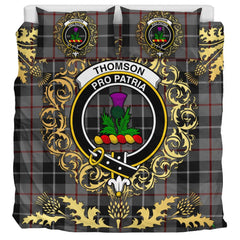 Thompson Grey Tartan Crest Bedding Set - Golden Thistle Style