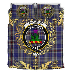 Thompson Variant Tartan Crest Bedding Set - Golden Thistle Style