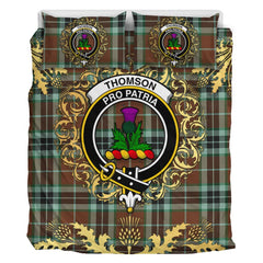 Thomson Hunting Modern Tartan Crest Bedding Set - Golden Thistle Style