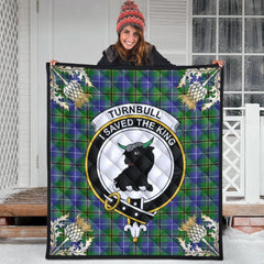 Turnbull Hunting Tartan Crest Premium Quilt - Gold Thistle Style