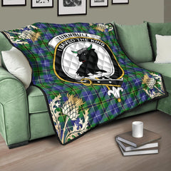 Turnbull Hunting Tartan Crest Premium Quilt - Gold Thistle Style
