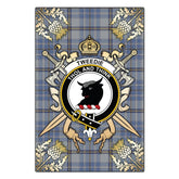 Tweedie Tartan Crest Black Garden Flag - Gold Thistle Style