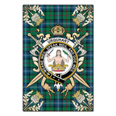 Urquhart Ancient Tartan Crest Black Garden Flag - Gold Thistle Style