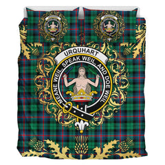 Urquhart Broad Red Ancient Tartan Crest Bedding Set - Golden Thistle Style